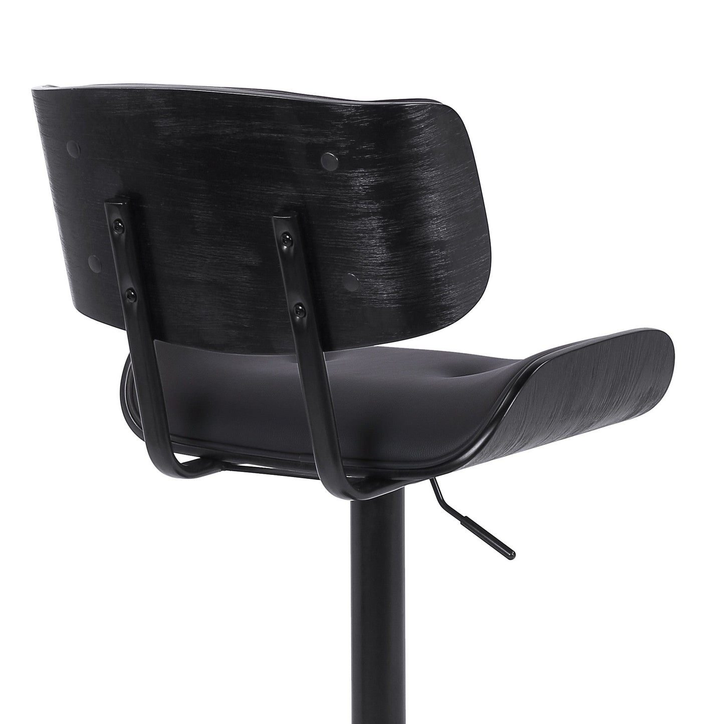 HomeRoots Adjustable Black Tufted Faux Leather and Black Wood Swivel Barstool