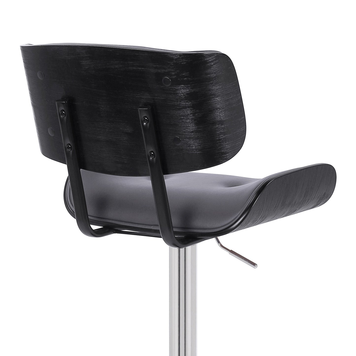 HomeRoots Adjustable Gray Tufted Faux Leather Black and Chrome Swivel Barstool