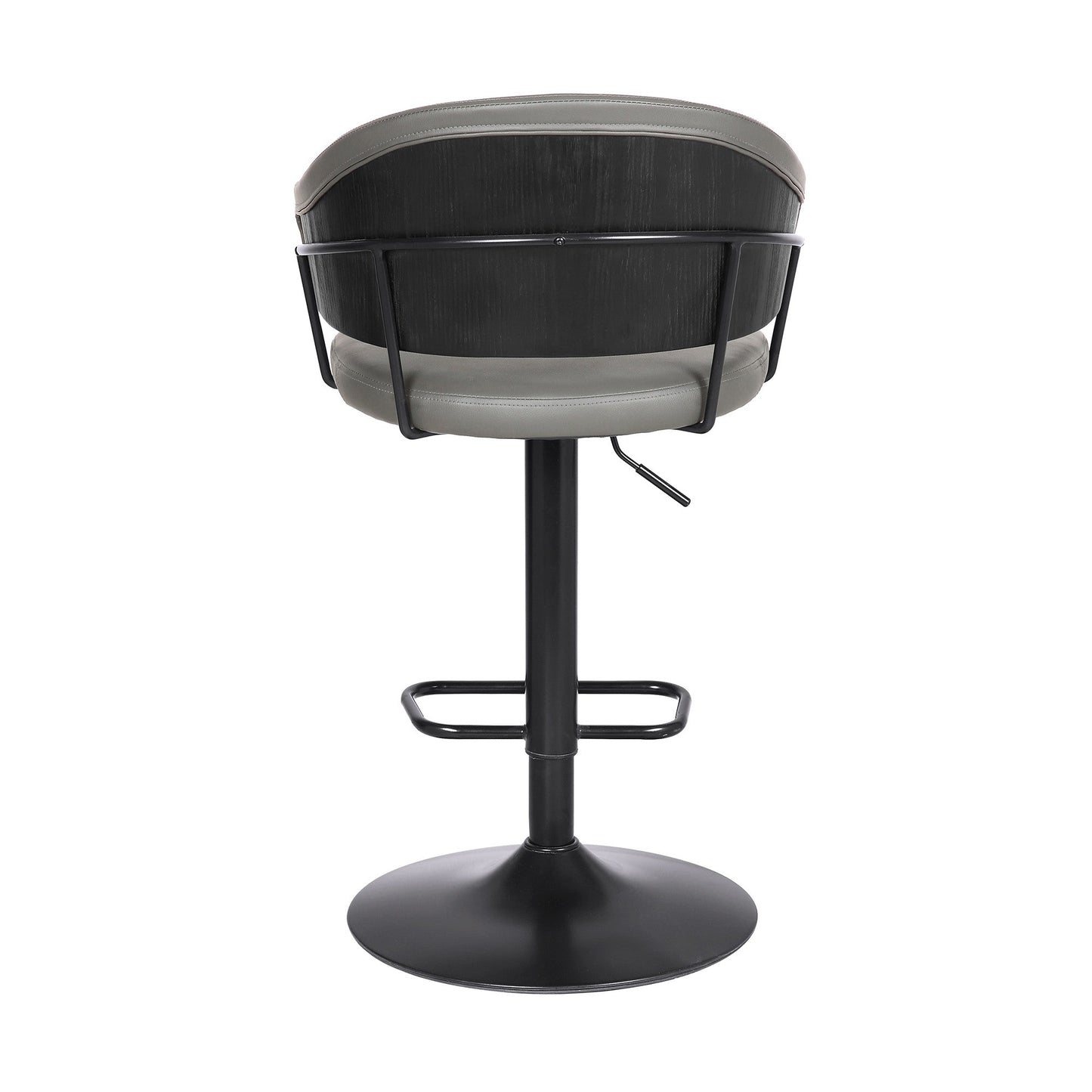 HomeRoots Adjustable Grey Faux Leather Black Wood and Metal Bar Stool