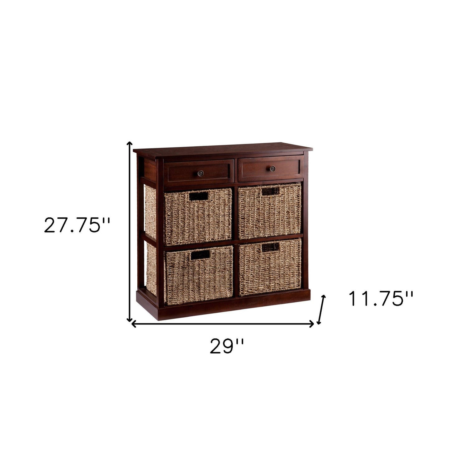HomeRoots Basket Storage Shelving Unit With Mahogany and Seagrass Finish