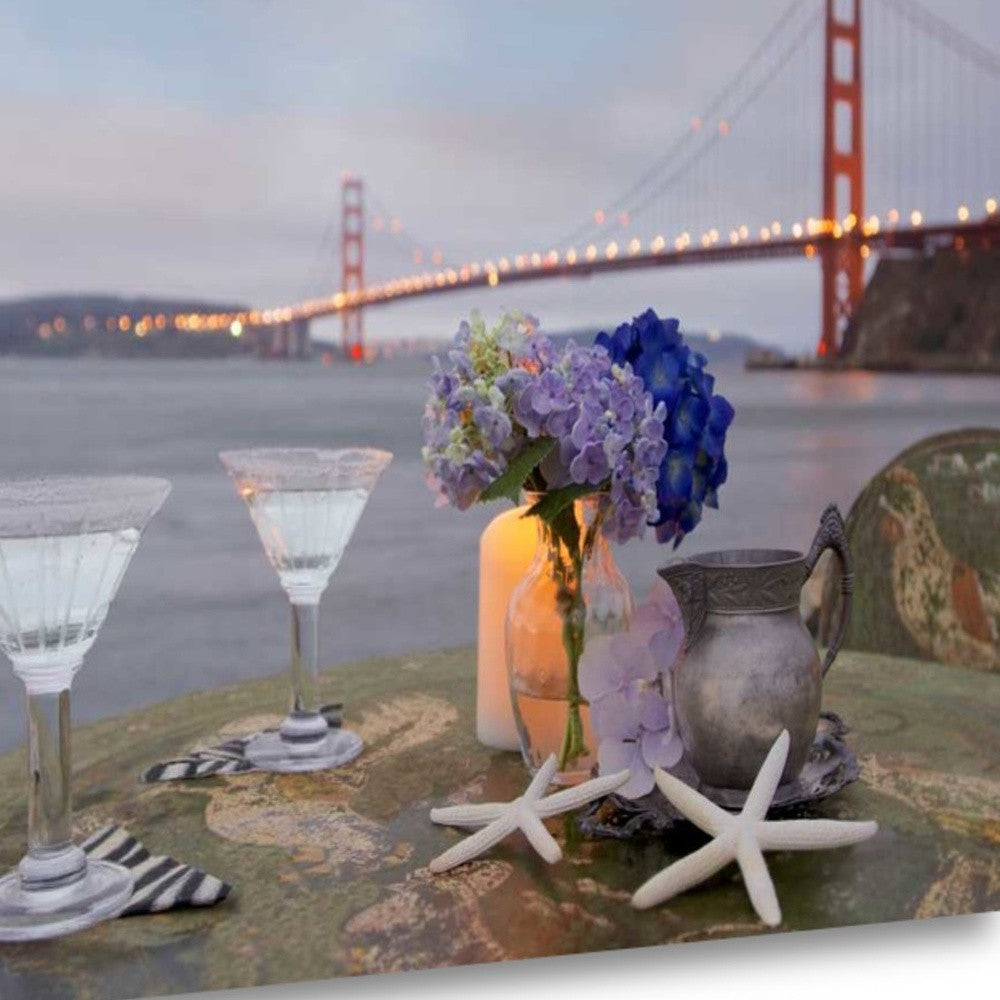 HomeRoots Beach Style Brunch For Two Golden Gate Bridge 3 Giclee Wrap Canvas Wall Art
