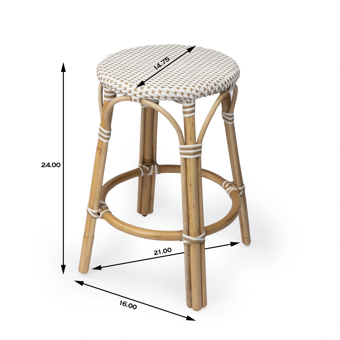 HomeRoots Beige And White Rattan Counter Stool