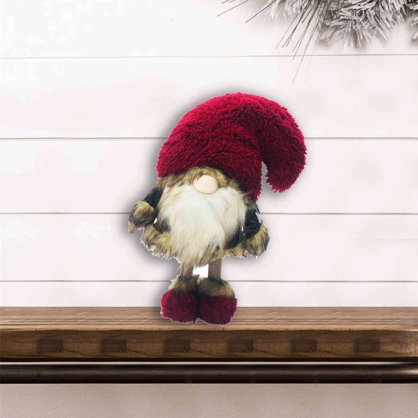 HomeRoots Big Red Fur Hat Cheetah Coat Gnome
