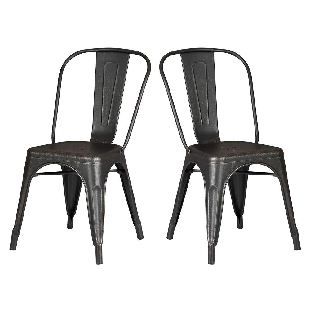 HomeRoots Black Distressed Metal Dining Chairs With Back, Set of 2