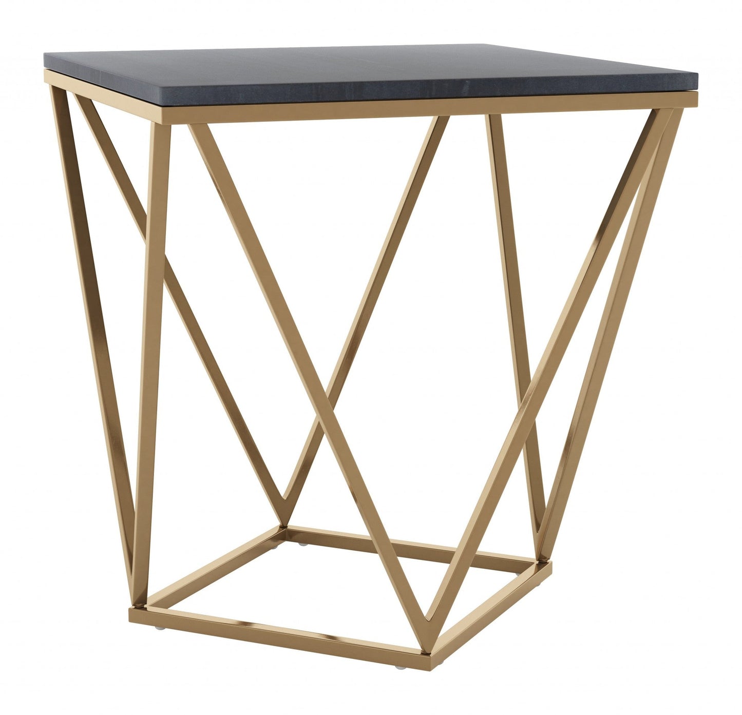 HomeRoots Black Marble Side Table With Gold Base
