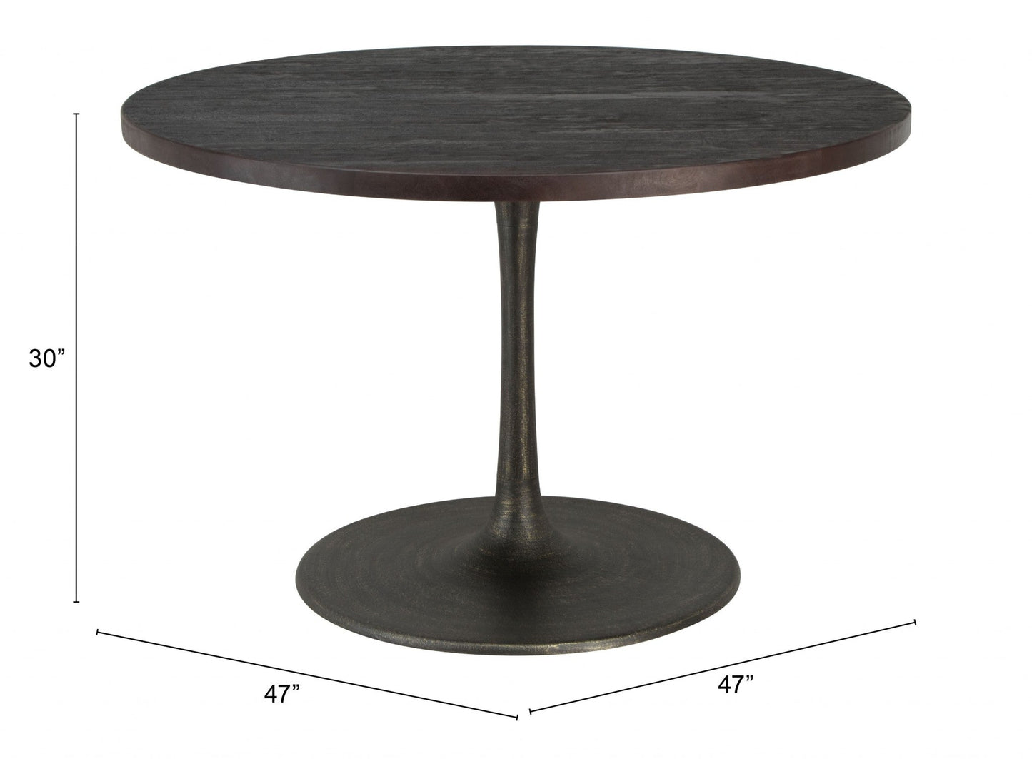 HomeRoots Black Solid Wood Round Pedestal Dining Table