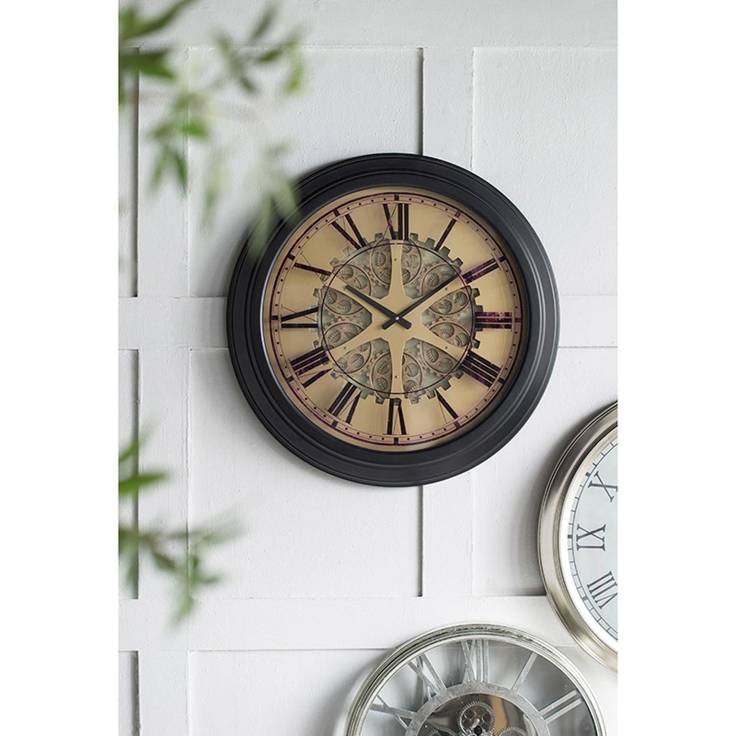 HomeRoots Black and Copper Exposed Gears Round Wall Clock