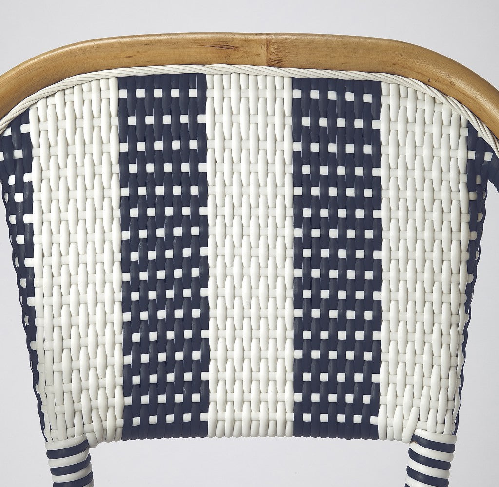 HomeRoots Blue And White Striped Rattan Bar Stool