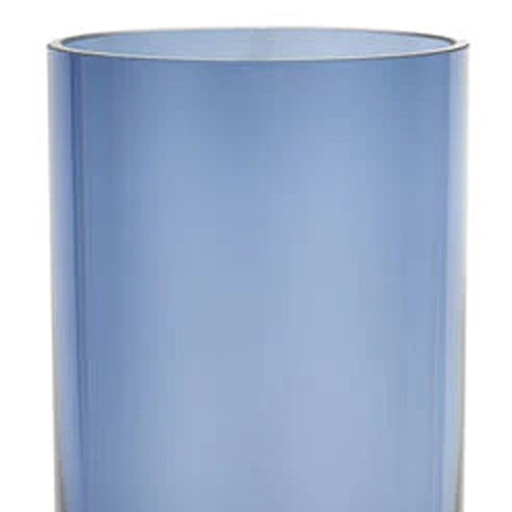 HomeRoots Blue Mouth Blown Bubble Glass Thick Walled Cylinder Vase