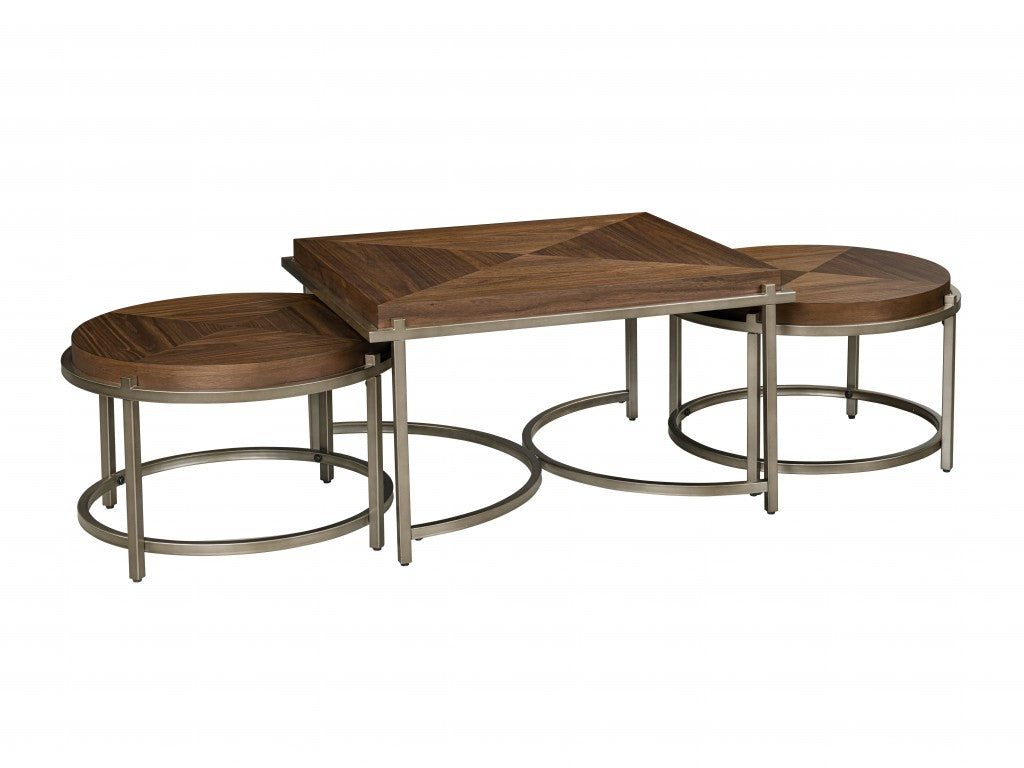 HomeRoots Brown Wood and Metal Geo Coffee Table and End Tables Three Piece Set