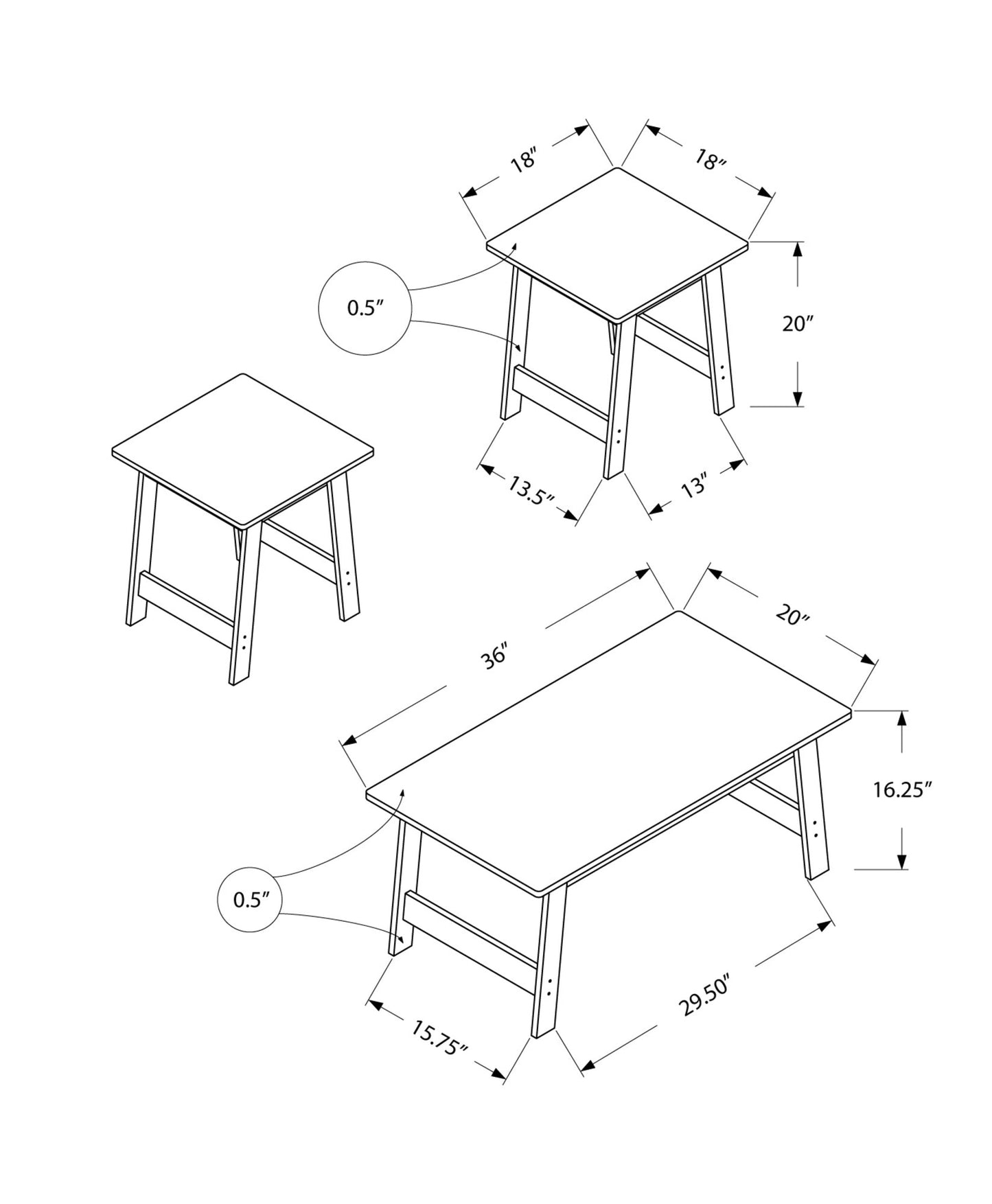 HomeRoots Cappuccino Contemporary Table in Set of 3