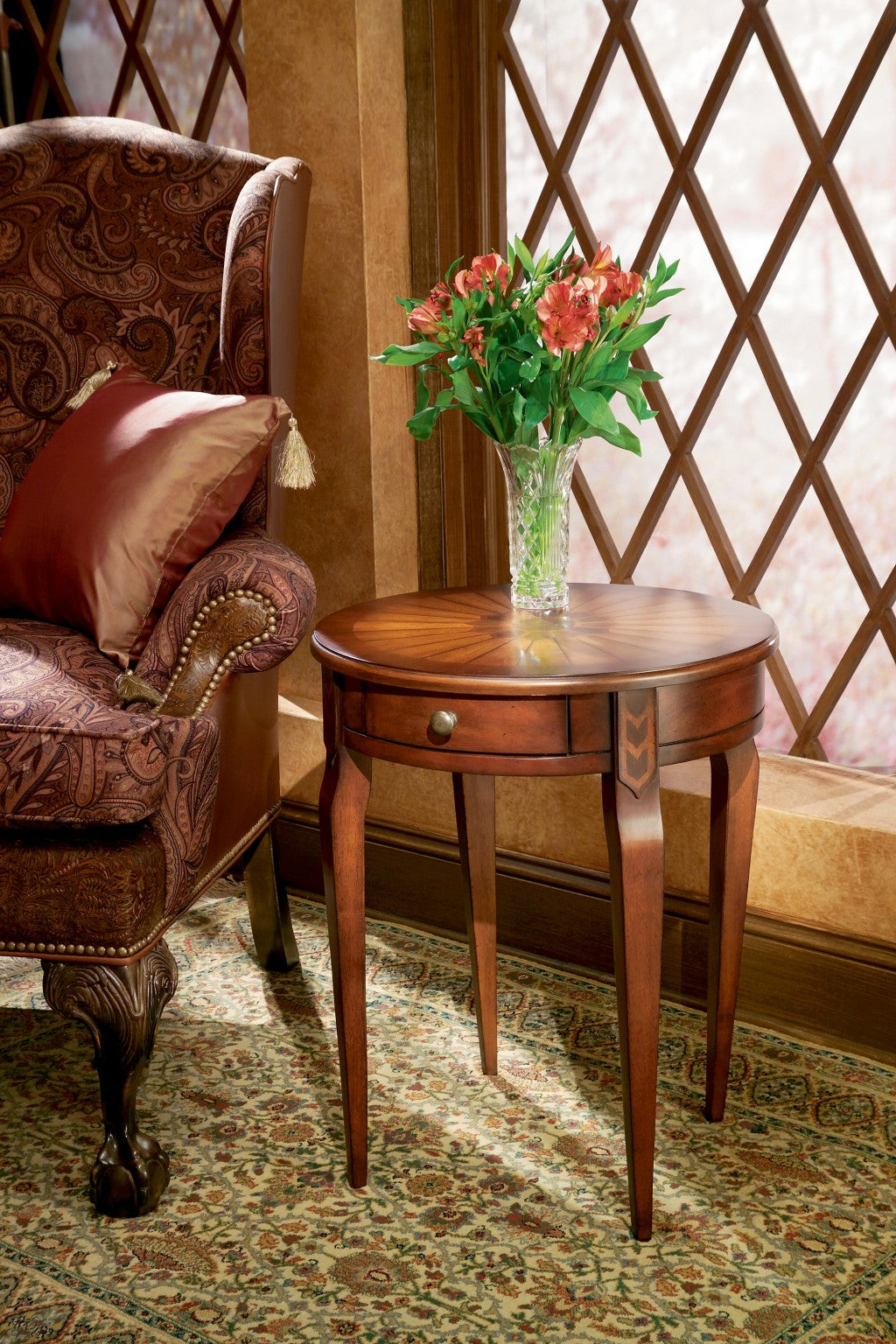 HomeRoots Cherry With Maple Inlay Round Accent Table