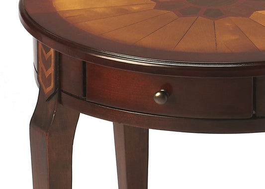 HomeRoots Cherry With Maple Inlay Round Accent Table