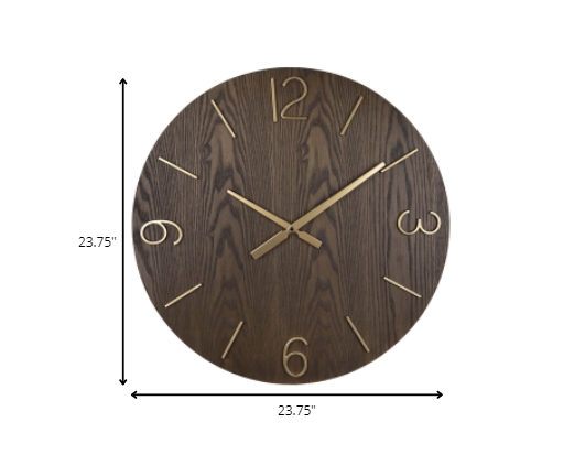 HomeRoots Classy Dark Stain Gold and Wood Wall Clock