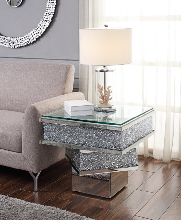 HomeRoots Contempo Glass And Bling End Table in Gray Finish
