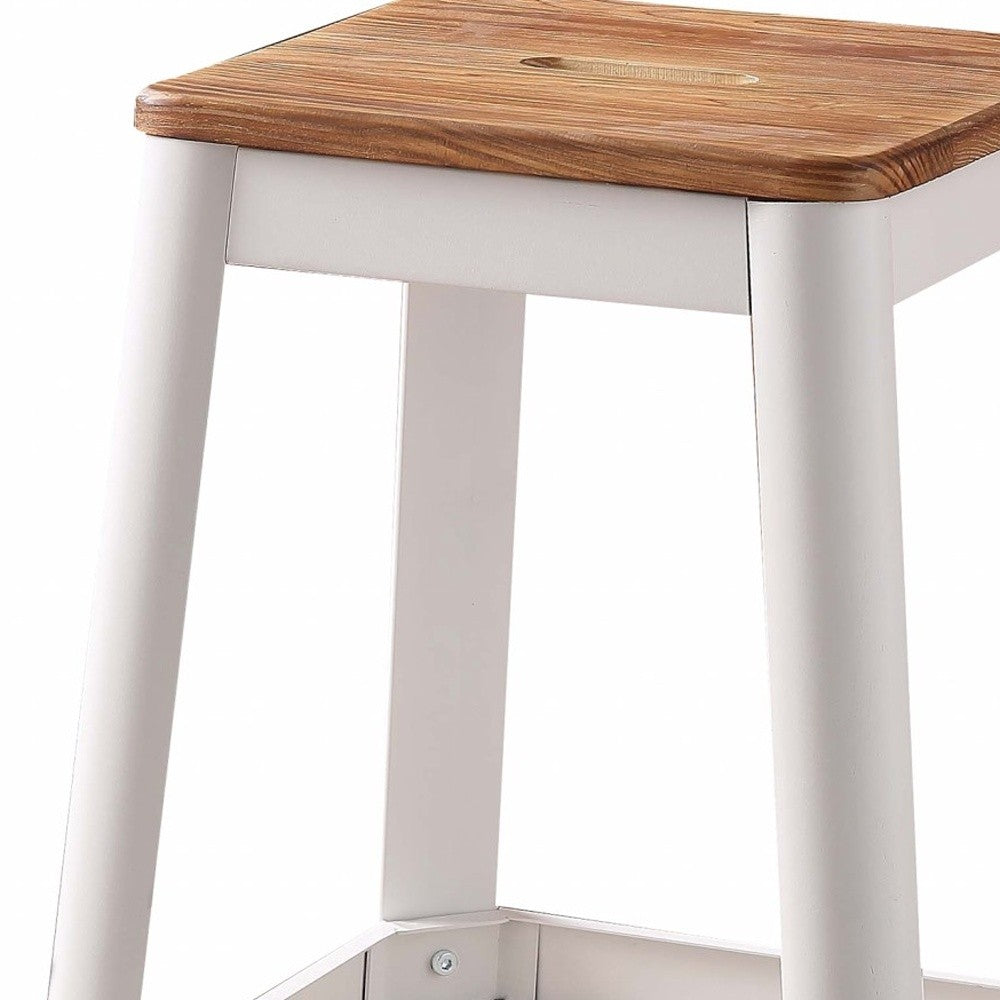 HomeRoots Contrast White And Natural Wood Bar Stool
