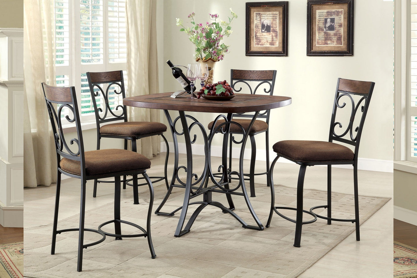 HomeRoots Counter Height Chair (Set-2), Cherry & Antique Black - Metal Tube, Bending Wood Cherry & Antique Black