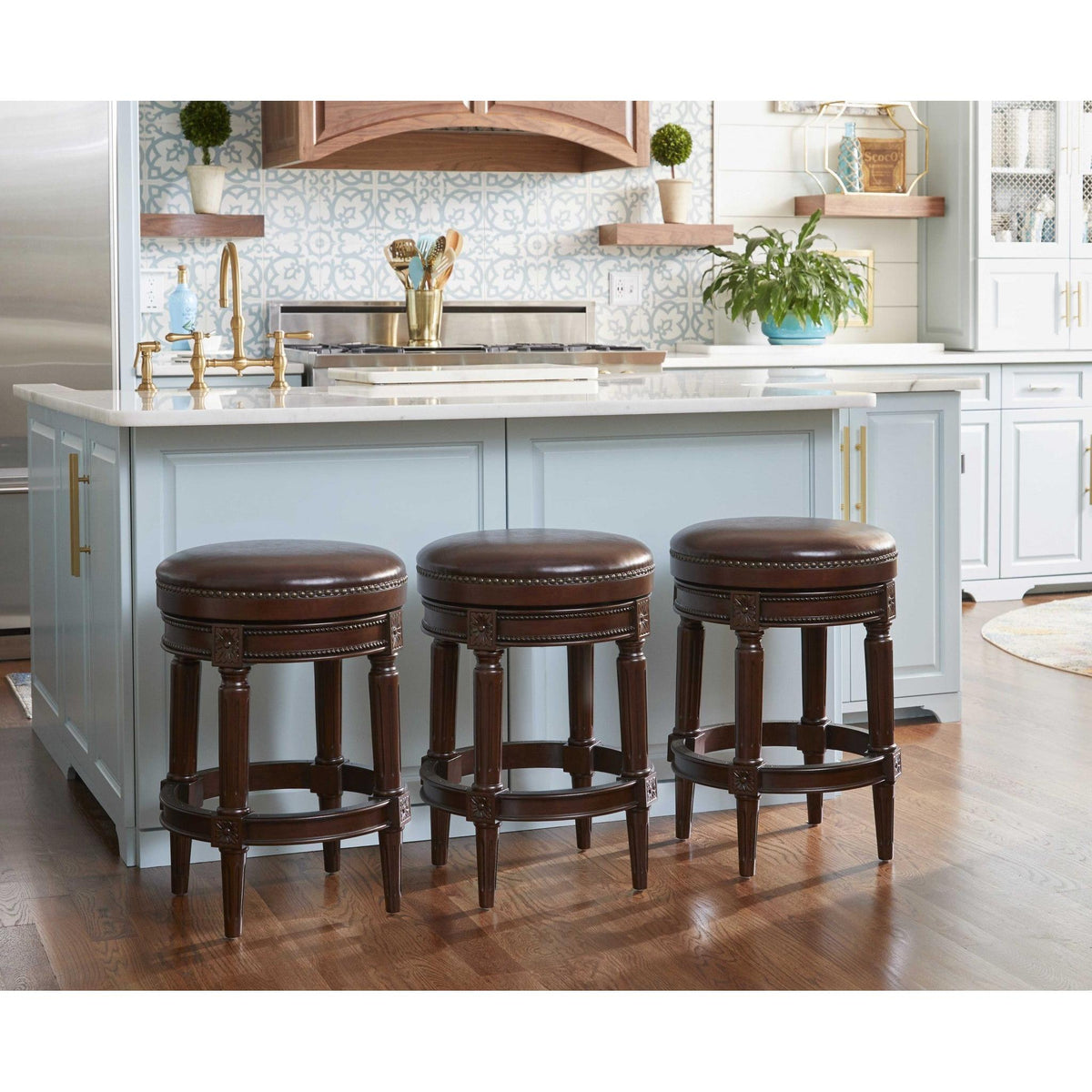 HomeRoots Counter Height Stool With Distressed Walnut Finish