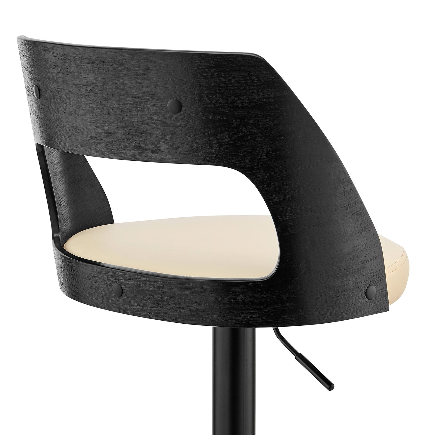 HomeRoots Cream Upholstered Black Base Adjustable Swivel Bar Stool