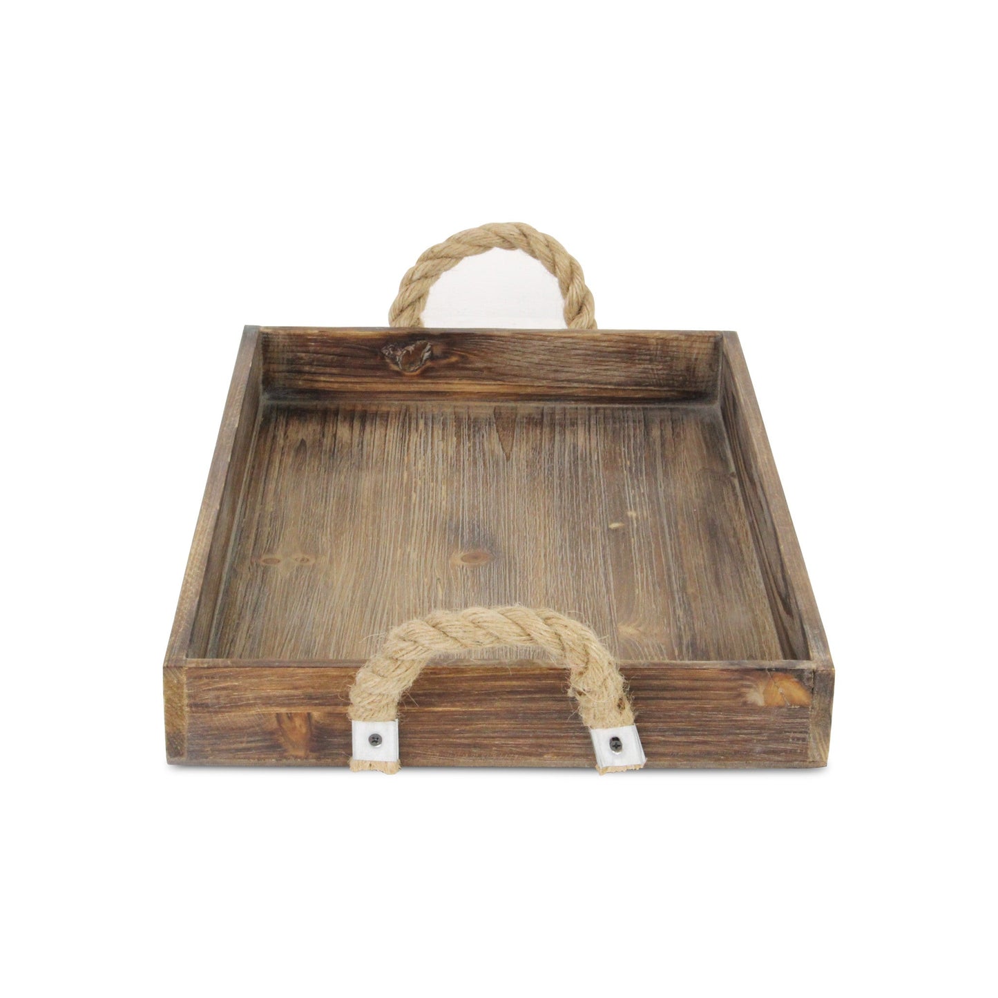 HomeRoots Dark Brown Wooden Tray With Rope Handles