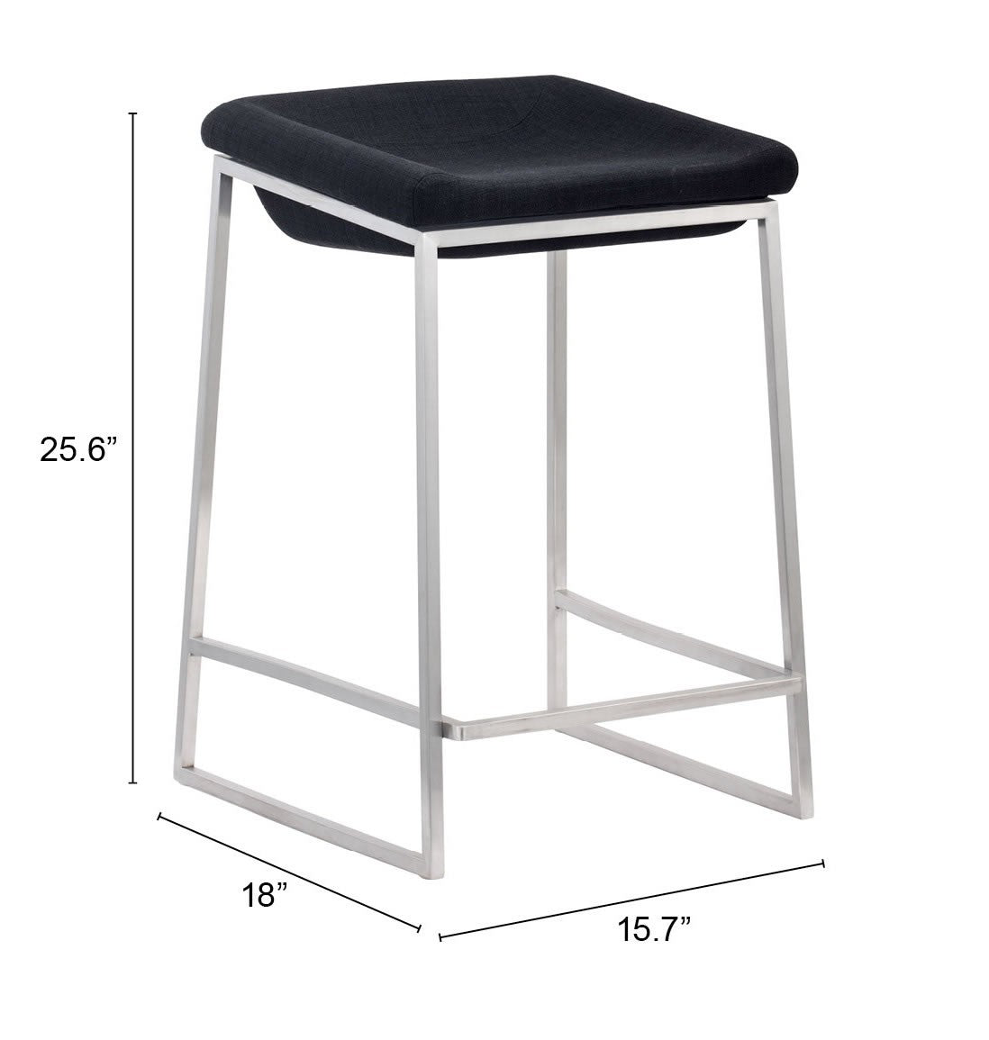 HomeRoots Dark Gray And Stainless Indented Counter Stools in Set of 2