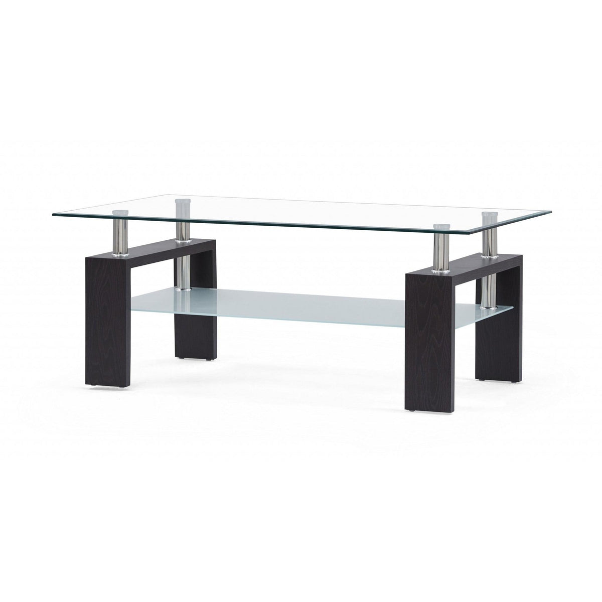 HomeRoots Dark Walnut legs Coffee Table with Rectangular Clear Glass Top