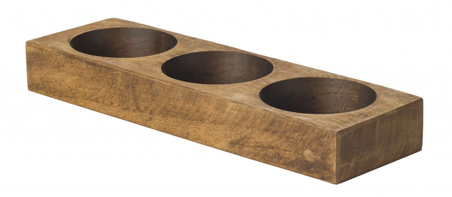 HomeRoots Distressed Maple Stain 3 Hole Cheese Mold Candle Holder