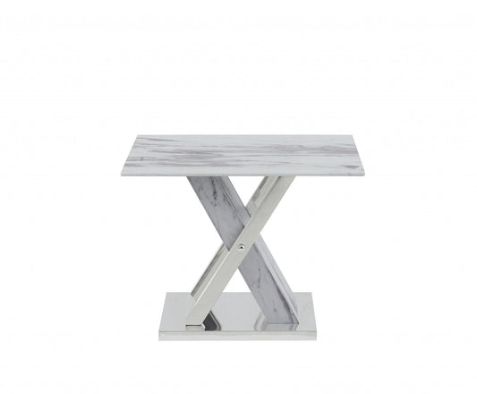 HomeRoots Elegant Marble Glass Top End Table