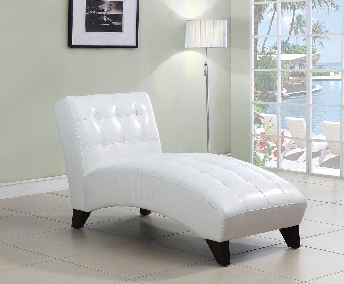 HomeRoots Faux Leather Chaise Lounge Chair in White Finish