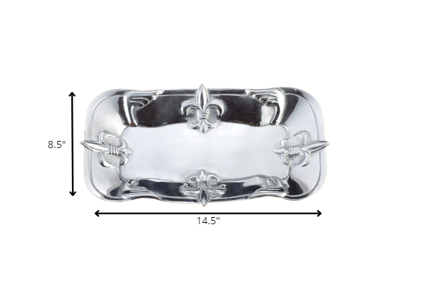 HomeRoots Fleur De Lis Traditional Serving Tray in Silver Finish