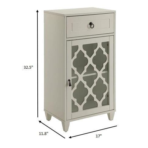 HomeRoots Fret Work Design Cabinet With Glass Door In White Finish