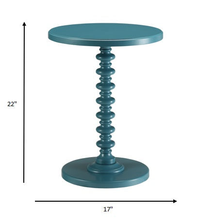 HomeRoots Fun Wood Pedestal End Table in Teal Finish