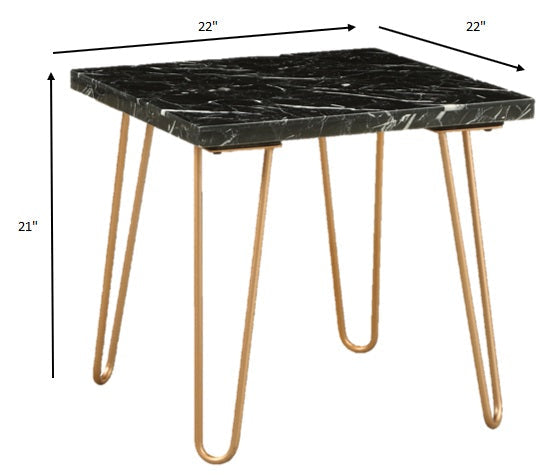 HomeRoots Geometric End Table With Black Marble Top and Gold Finish