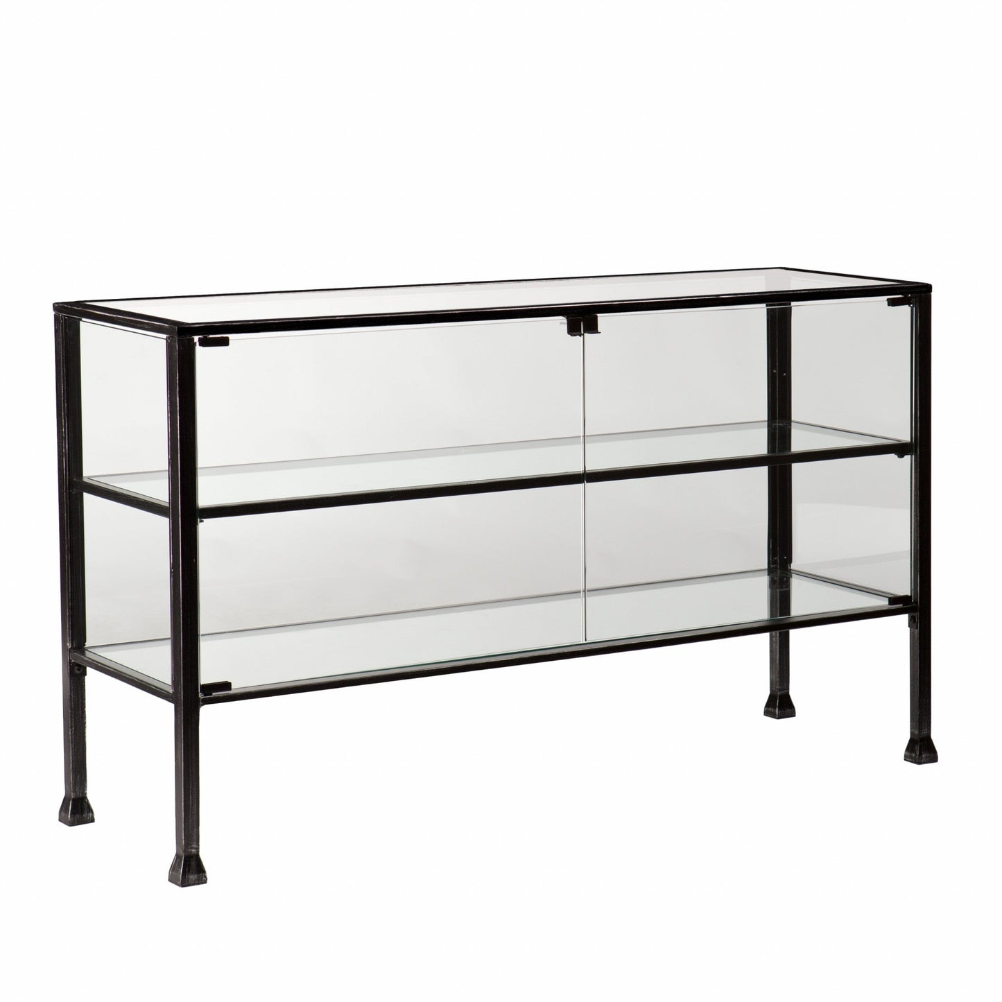 HomeRoots Glass Double Door Cabinet With Rustic Black Finish