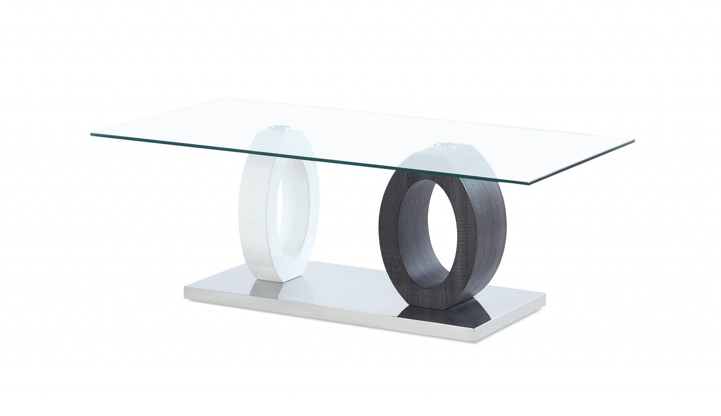 HomeRoots Glass Top Cocktail Table With White and Grey Finish