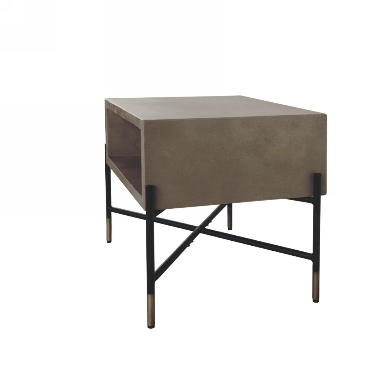 HomeRoots Gray Concrete and Black Metal Open Industrial End Table