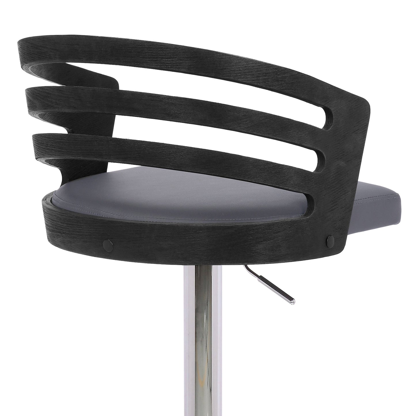 HomeRoots Gray Faux Leather Black Wood and Chrome Adjustable Swivel Bar Stool