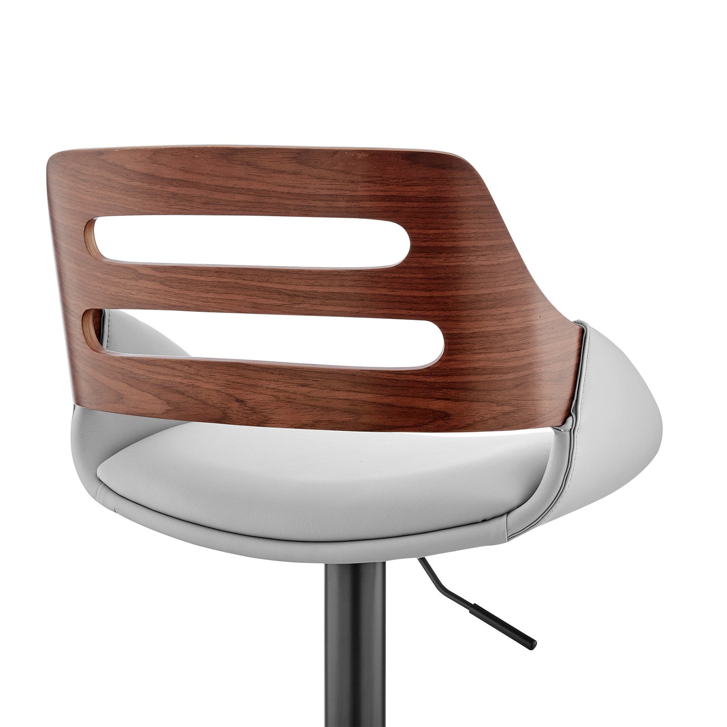 HomeRoots Gray Faux Leather and Walnut Wood Adjustable Bar Stool