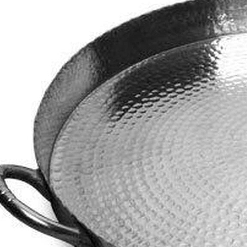 HomeRoots Hammered Round Scallop Serving Tray in Silver Finish