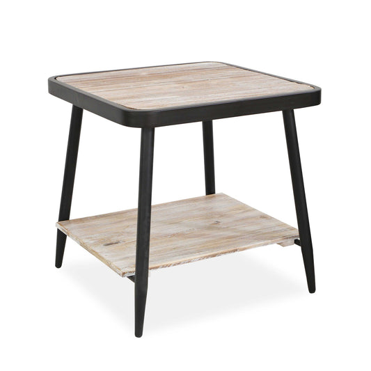 HomeRoots Industrial Style Square Side or End Table With Whitewash and Gray Finish