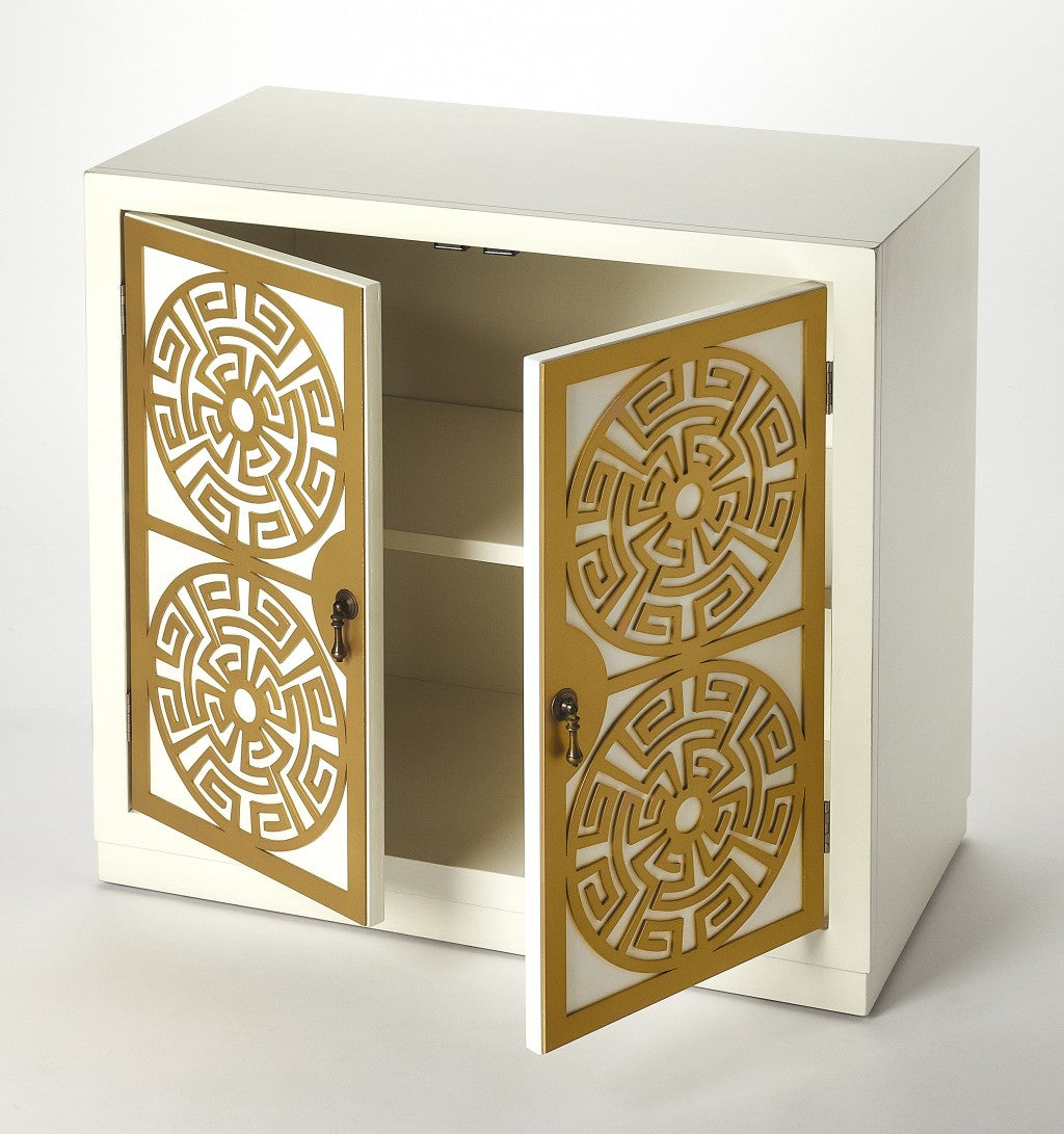 HomeRoots Kiku Gold & White Accent Cabinet
