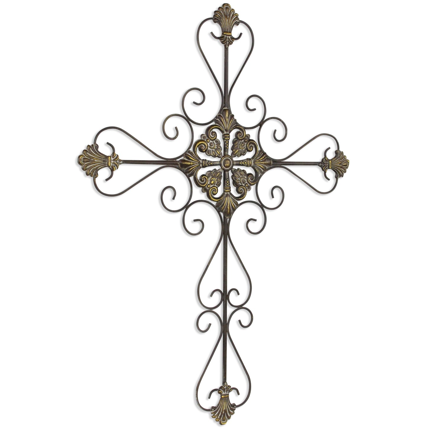 HomeRoots Large Gray Metal Scroll Design Gray Hanging Cross Wall Decor