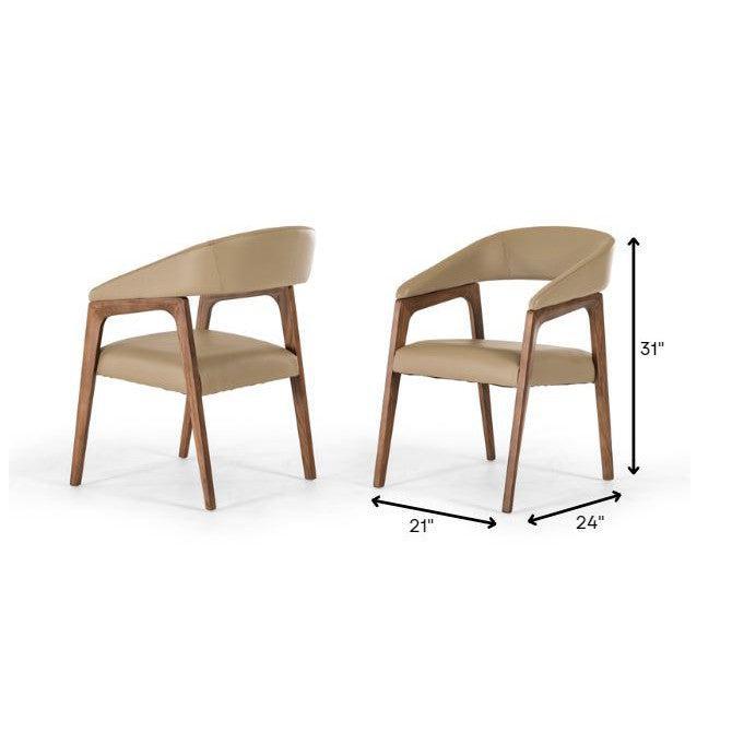 HomeRoots Leatherette And Wood Dining Chair In Taupe And Walnut