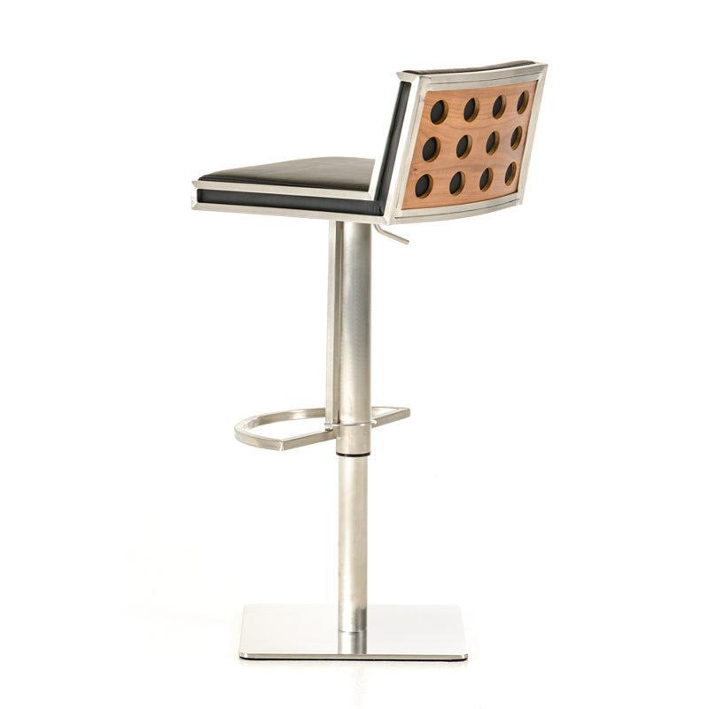 HomeRoots Leatherette Veneer And Steel Bar Stool In Black And Walnut Finish