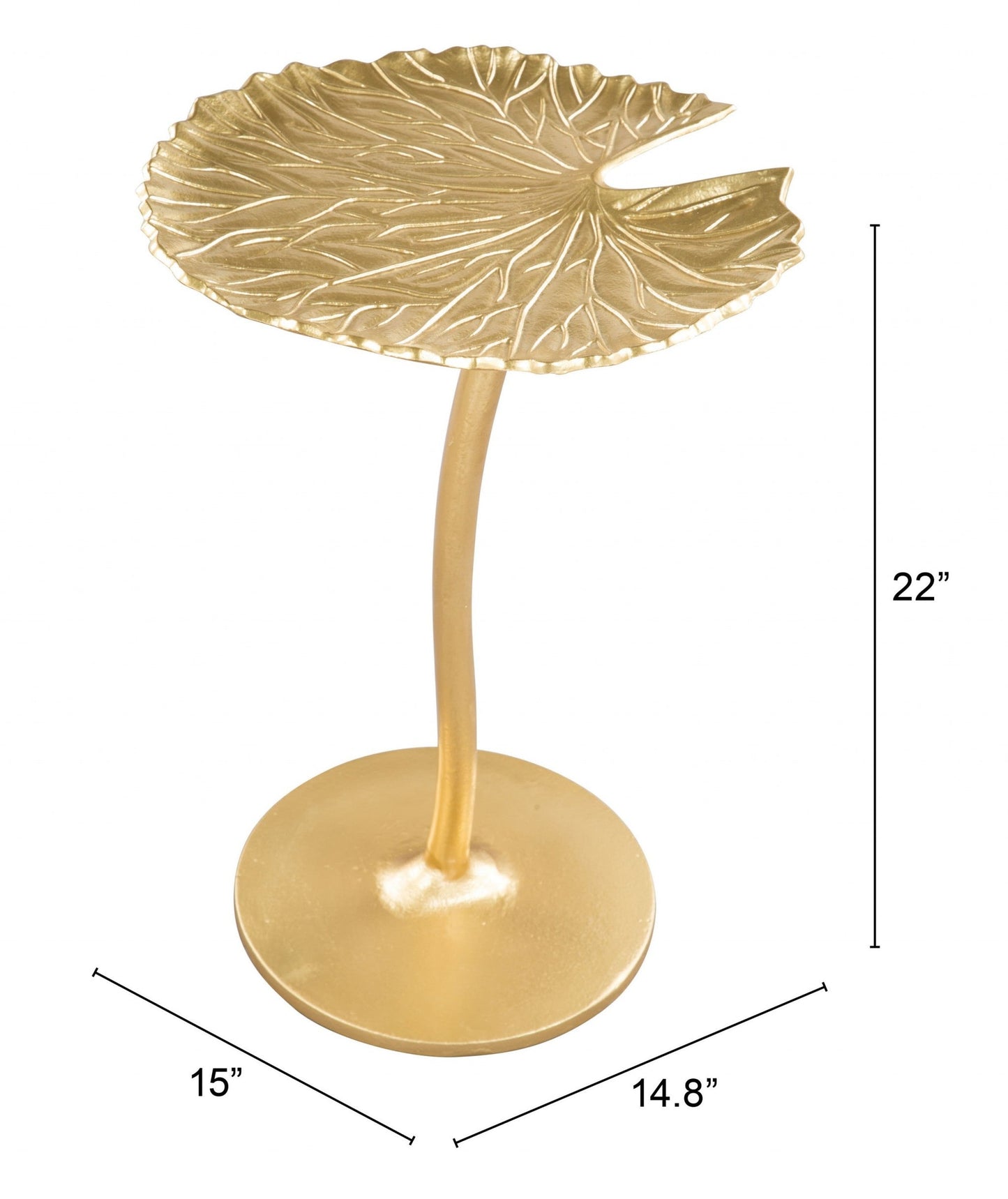 HomeRoots Lilypad Side Table in Gold Finish