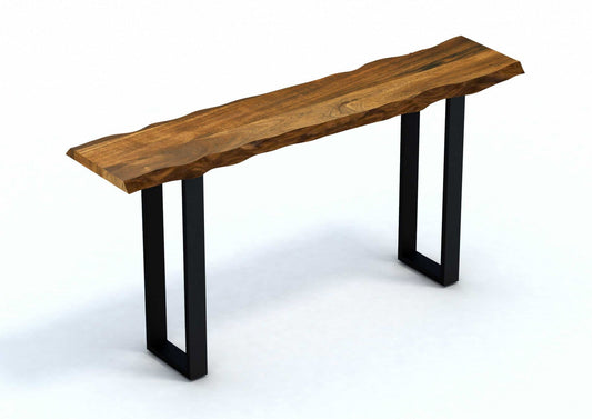 HomeRoots Live Edge Acacia Wood Console Table With Black Metal Legs