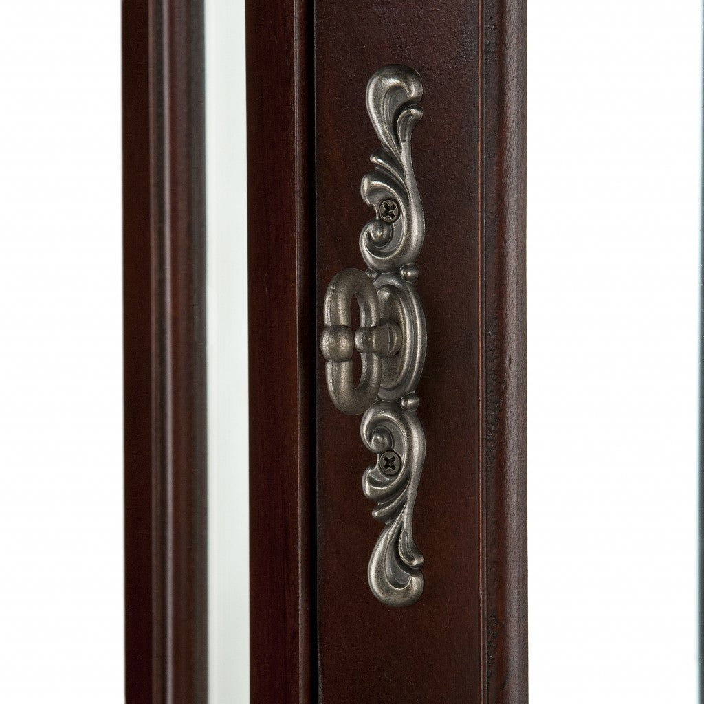 HomeRoots Mahogany Scallop Top Lighted Corner Curio Cabinet