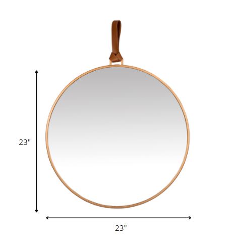 HomeRoots Minimalist Gold Round Mirror with Leather Strap
