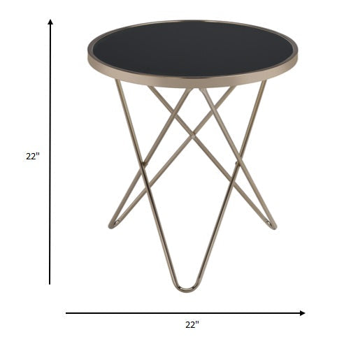 HomeRoots Mod Black Glass and Geo Gold End Table
