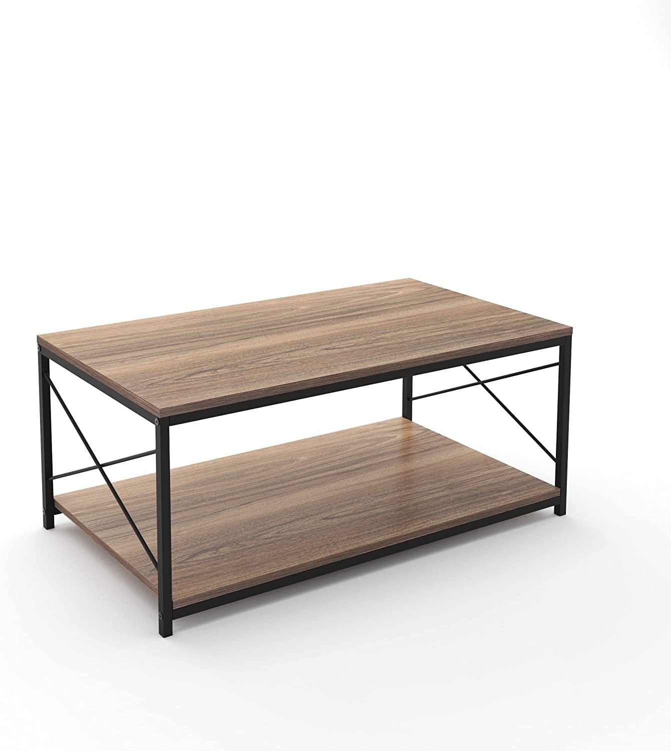 HomeRoots Mod Walnut and Black Coffee Table with Shelf